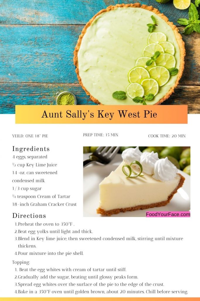 Original Key West Key Lime Pie Recipe, Aunt Sally's Key Lime Pie, Key  Lime Pie Recipe Card, 