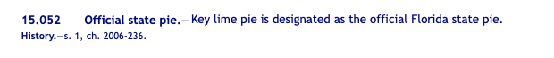 Florida state statute 15.052, the official state pie: Key lime Pie